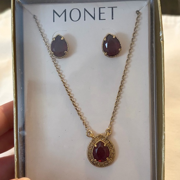 Monet Gold and Red Necklace and Earrings Set - Picture 2 of 3